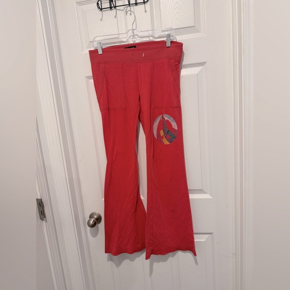VTG Y2K Victoria Secret Pink Peace Sign Flare Leg Track Pants Size XS. - Picture 1 of 7
